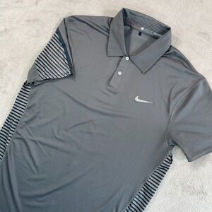 Nike Tiger Woods TW Engineered Polo Shirt Men Small Grey Stripe Performance NWOT